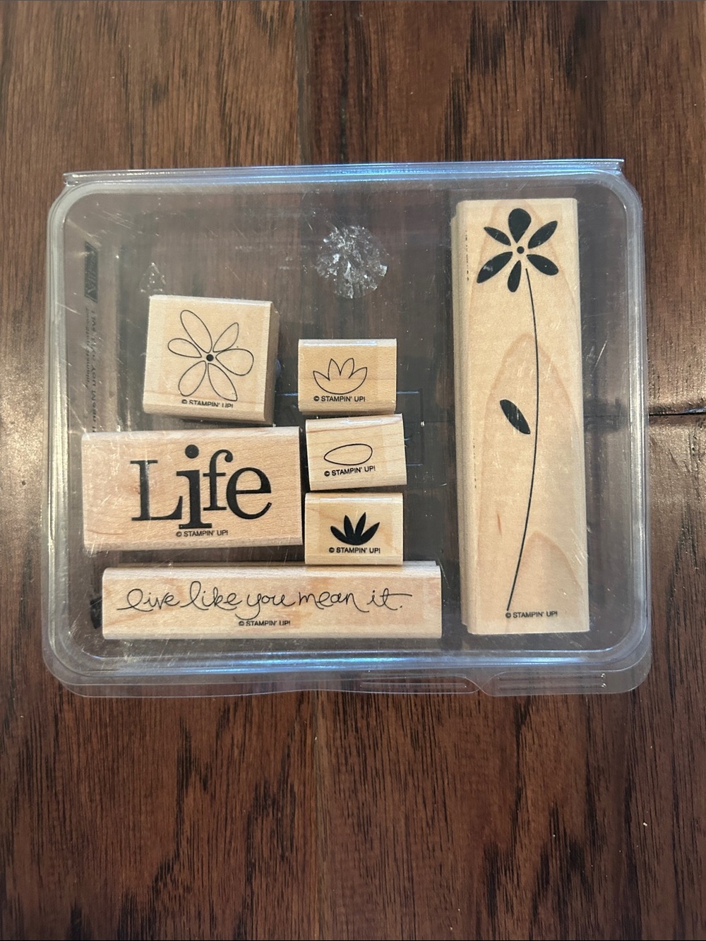 Stampin' Up! Live Like You Mean It set of 7 Wood Mounted Stamps